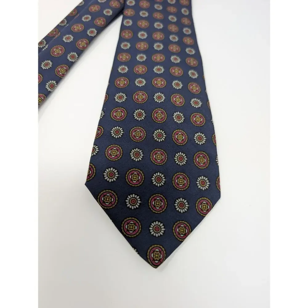 Fendi Cravette 100% Silk Novelty Italian Neck Tie Blue Multi Classic Formal Work